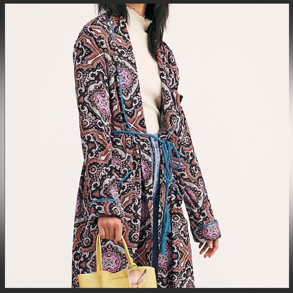 Free People Boho Hippie Robe Don’t You Wait kimono duster jacket open cardigan - Picture 2 of 14
